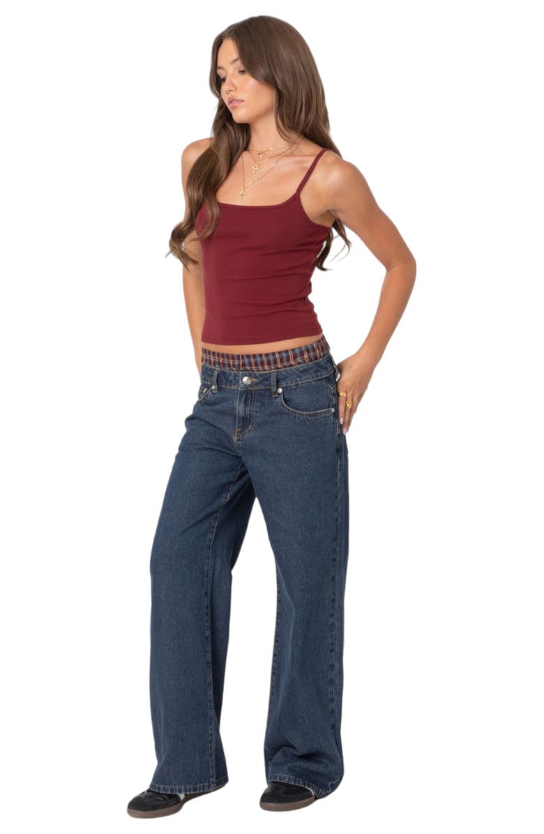 EDIKTED Boxer Detail Wide Leg Jeans, Alternate, color, Blue