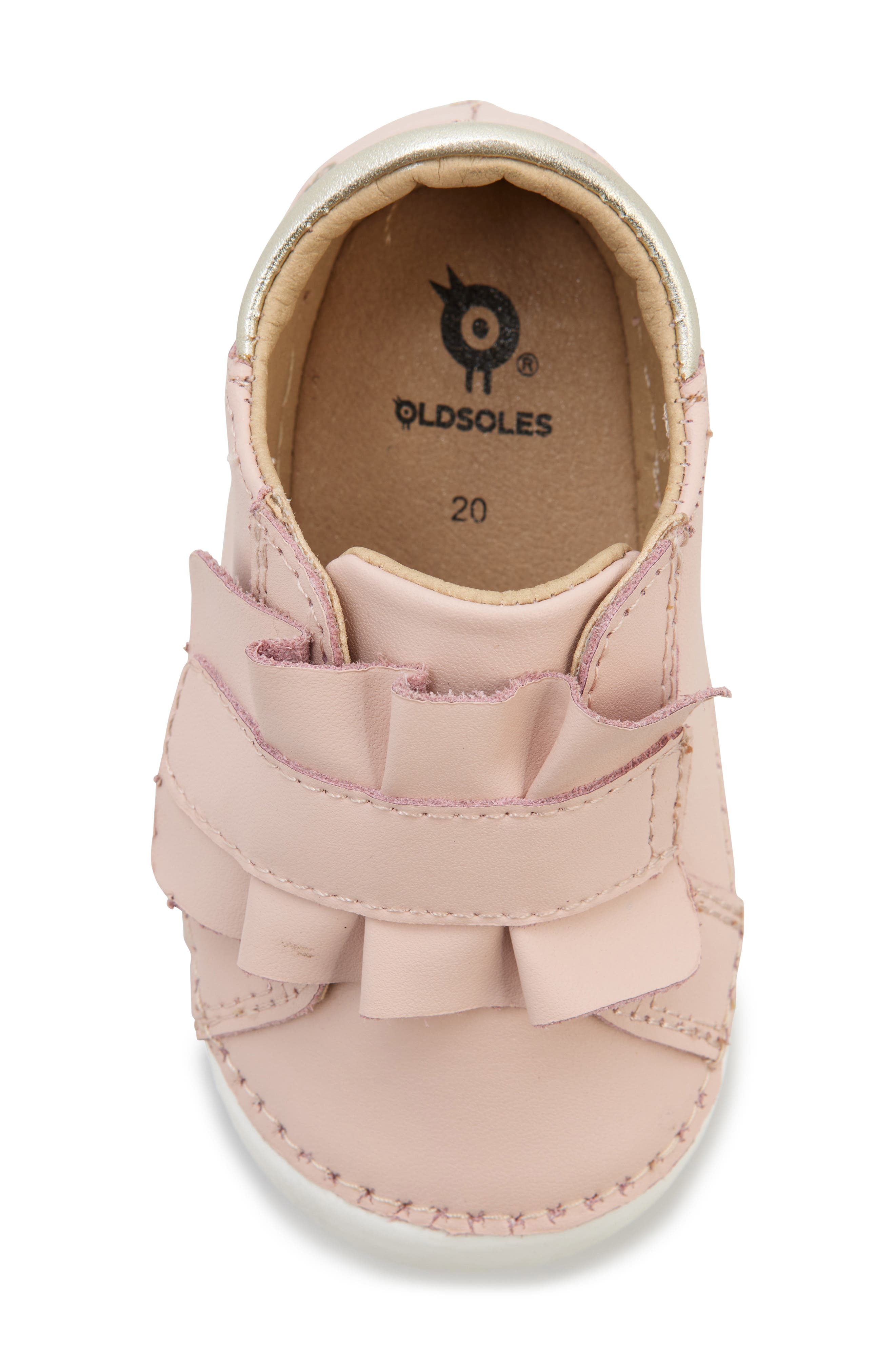 OLD SOLES Kids' Ruffle Strap Leather Sneaker, Alternate, color, Powder Pink / Gold
