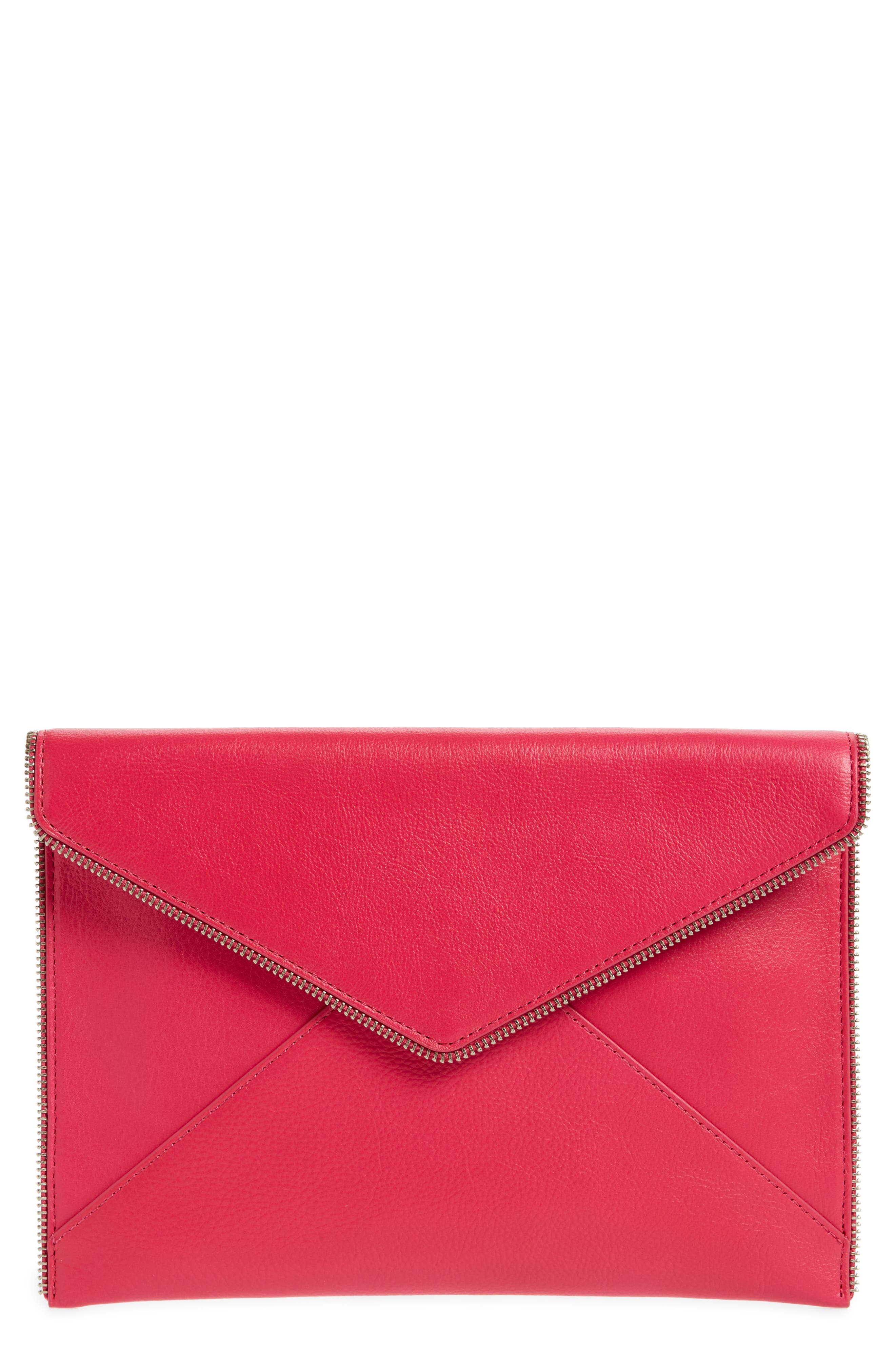 Rebecca Minkoff Leo Leather Envelope Clutch, Main, color, 