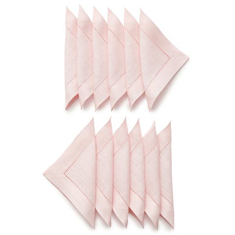 Linen Cocktail Napkins Set of 12, 6 x 6" - Classic Hemstitch