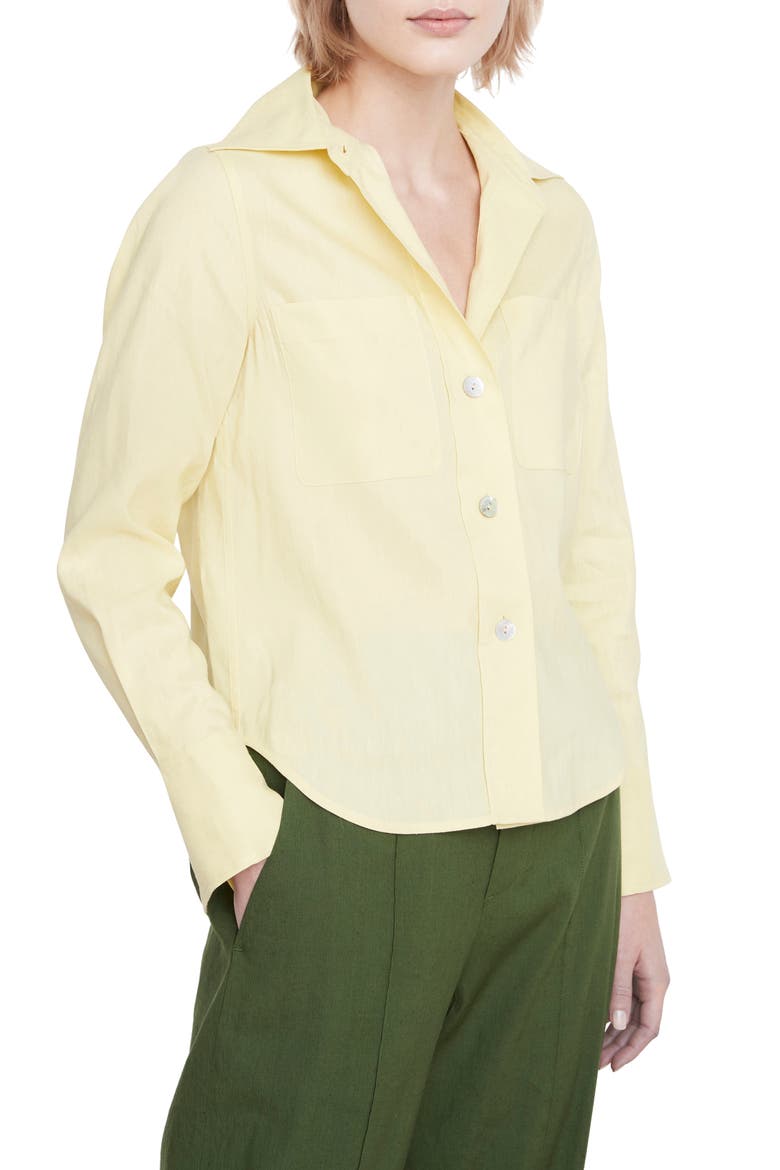 Linen Blend Button-Up Shirt, Alternate, color, POMELO