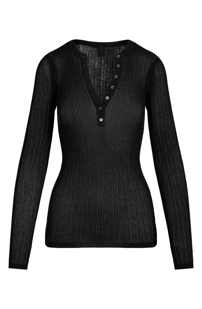 SKIMS Sheer Knit Long Sleeve Henley, Alternate, color, Onyx