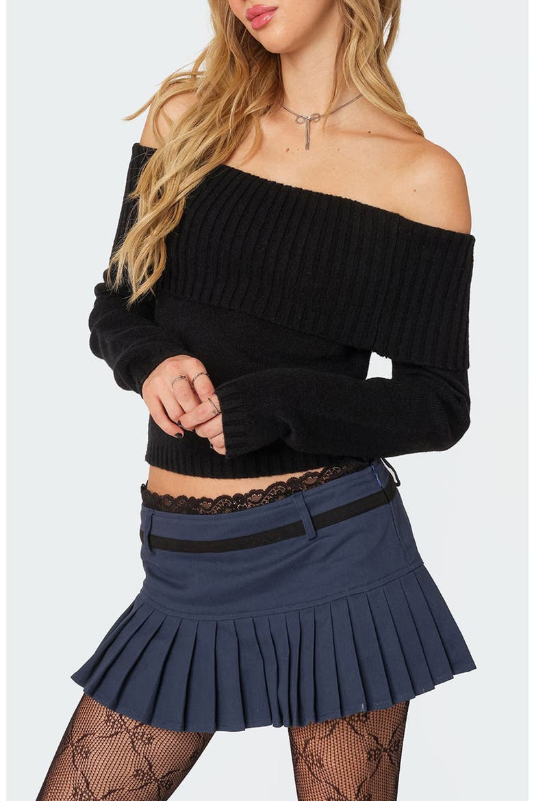 Tamara Foldover Knit Top, Alternate, color, BLACK