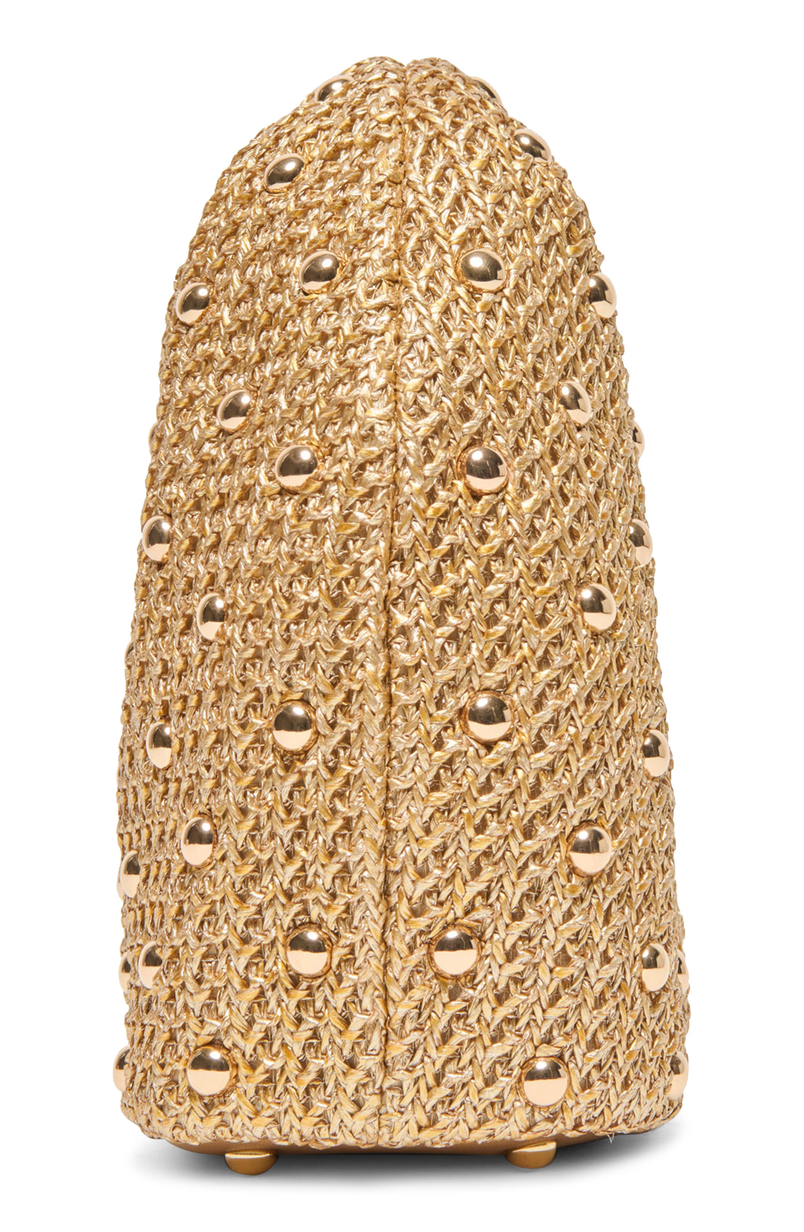 Dolce Vita Dahlia Studded Woven Raffia Handbag, Alternate, color, Gold