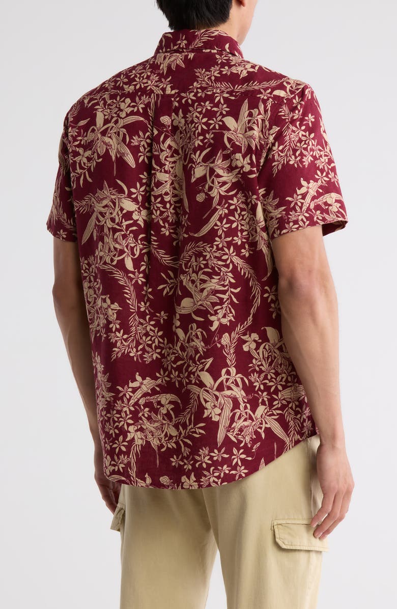 14th & Union Short Sleeve Linen & Cotton Button-Up Shirt, Alternate, color, Red Grape Aloha Floral