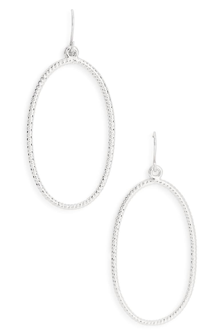 Minimalist Oval Twist Drop Earrings, Main, color, SILVER