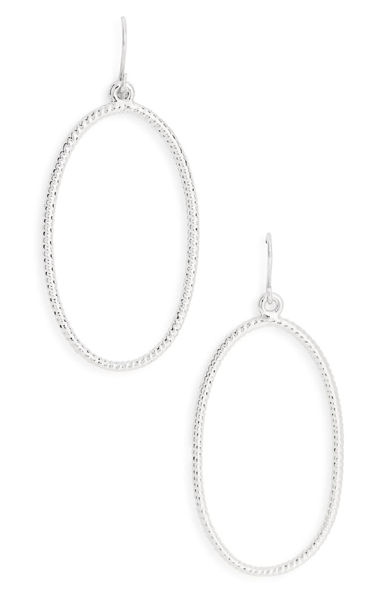Karine Sultan Minimalist Oval Twist Drop Earrings, Main, color, Silver