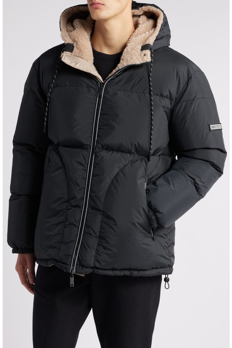 Shasta Faux Shearling 700 Fill Power Down Jacket, Alternate, color, BLACK / PUTTY
