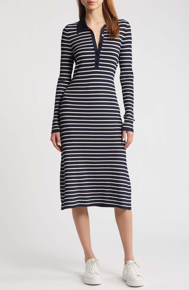 BOSS Filblue Stripe Long Sleeve Dress, Main, color, Black Stripe