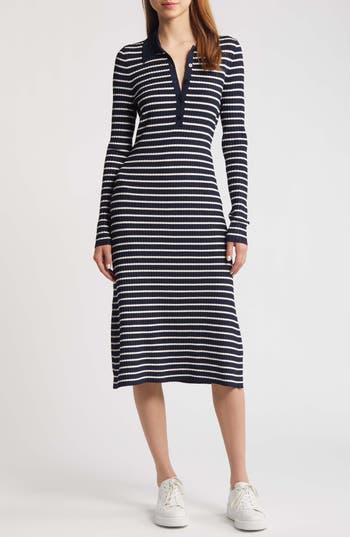 Hugo Boss Boss Filblue Stripe Long Sleeve Dress In Black Stripe