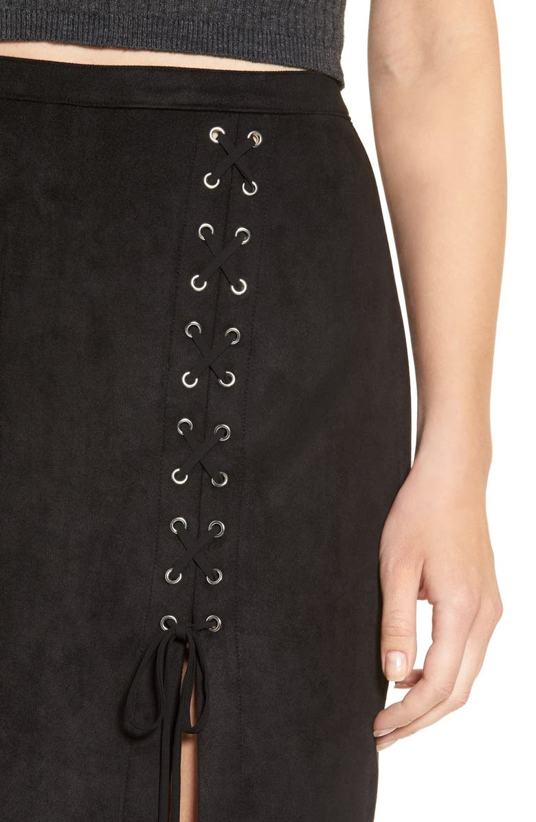 4SI3NNA Lace-Up Faux Suede Miniskirt, Alternate, color, 