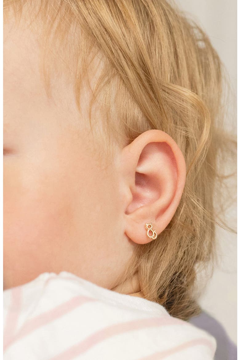 14k Perched Kitty Cat Earrings, Alternate, color, Gold