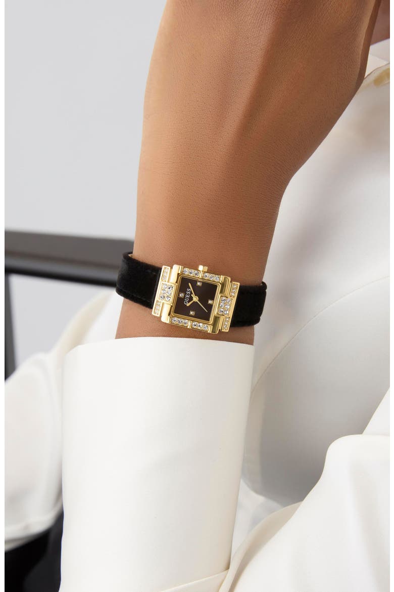 Taylor Square Leather Strap Watch, 21mm, Alternate, color, BLACK