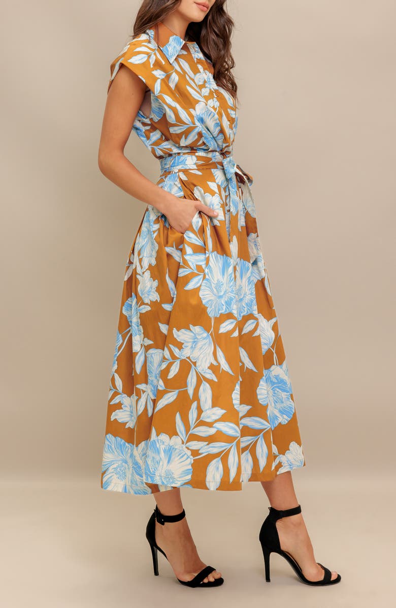 FLYING TOMATO Print Midi Shirtdress, Alternate, color, Brown Blue