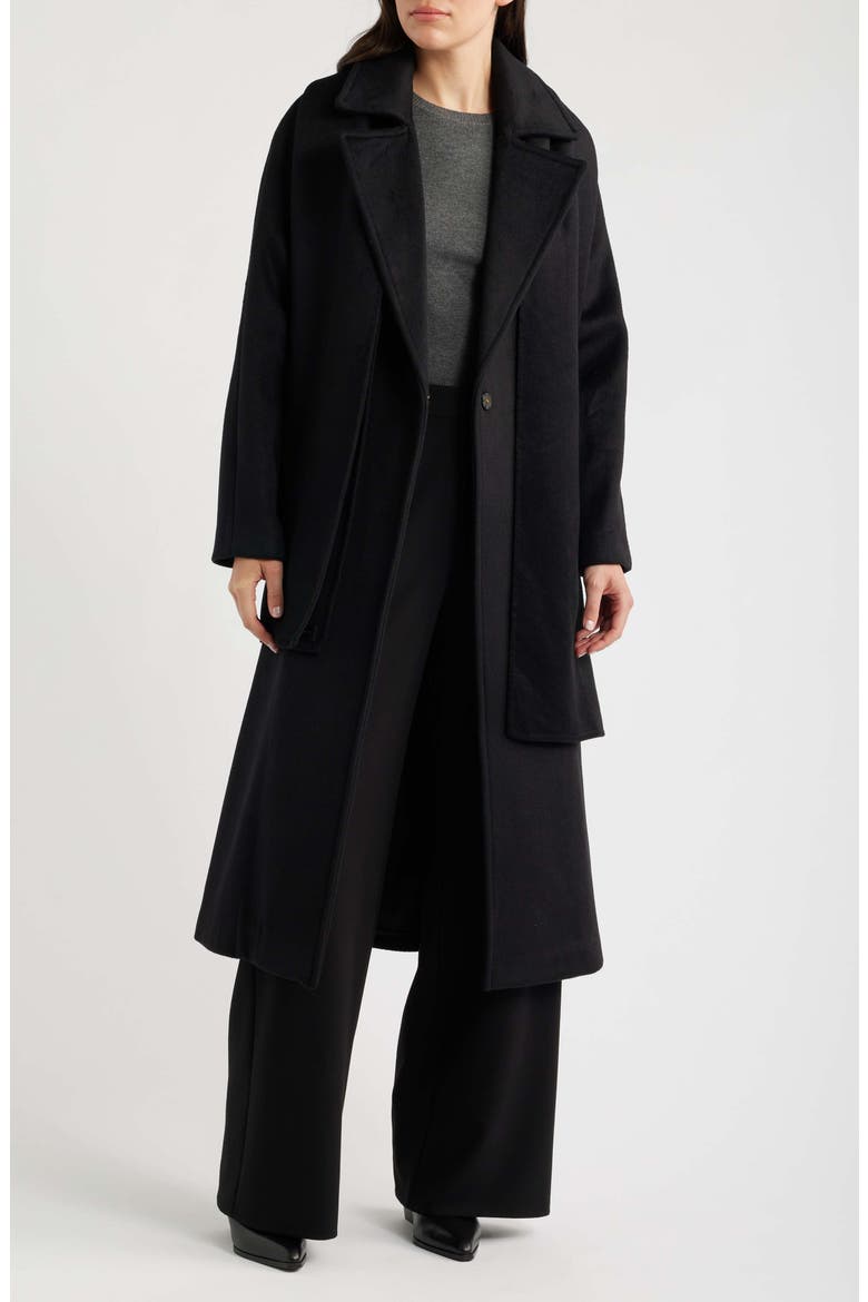 Belted Scarf Coat, Alternate, color, BLACK