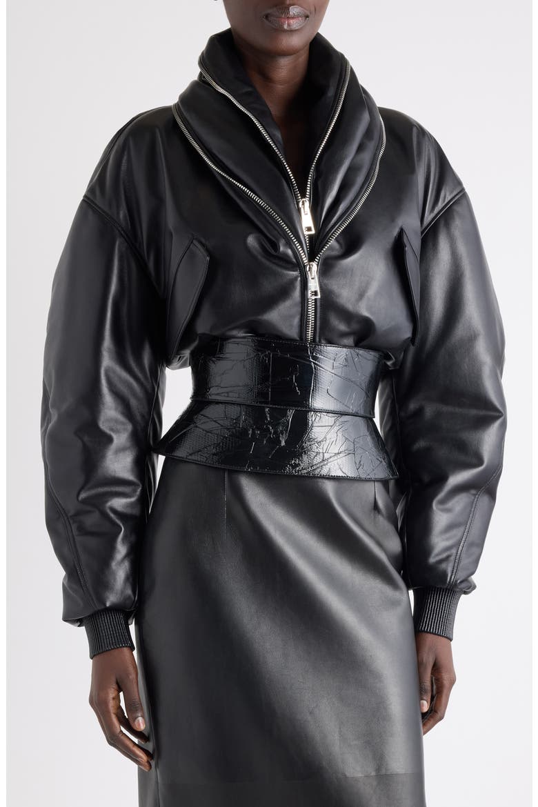 Givenchy Zip Shawl Collar Lambskin Leather Bomber Jacket (Women