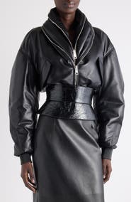 Givenchy Zip Shawl Collar Lambskin Leather Bomber Jacket