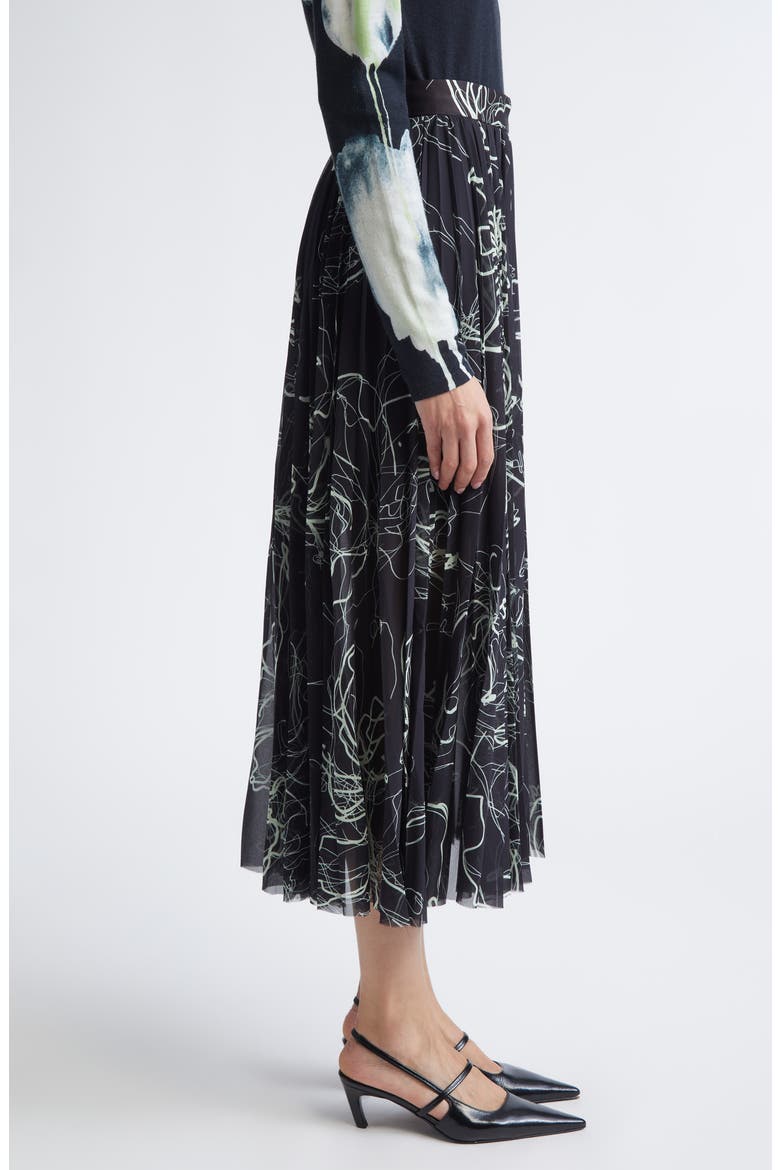 Pleated Scribble Floral Chiffon Midi Skirt, Alternate, color, BLACK/ LIMONCELLO MULTI