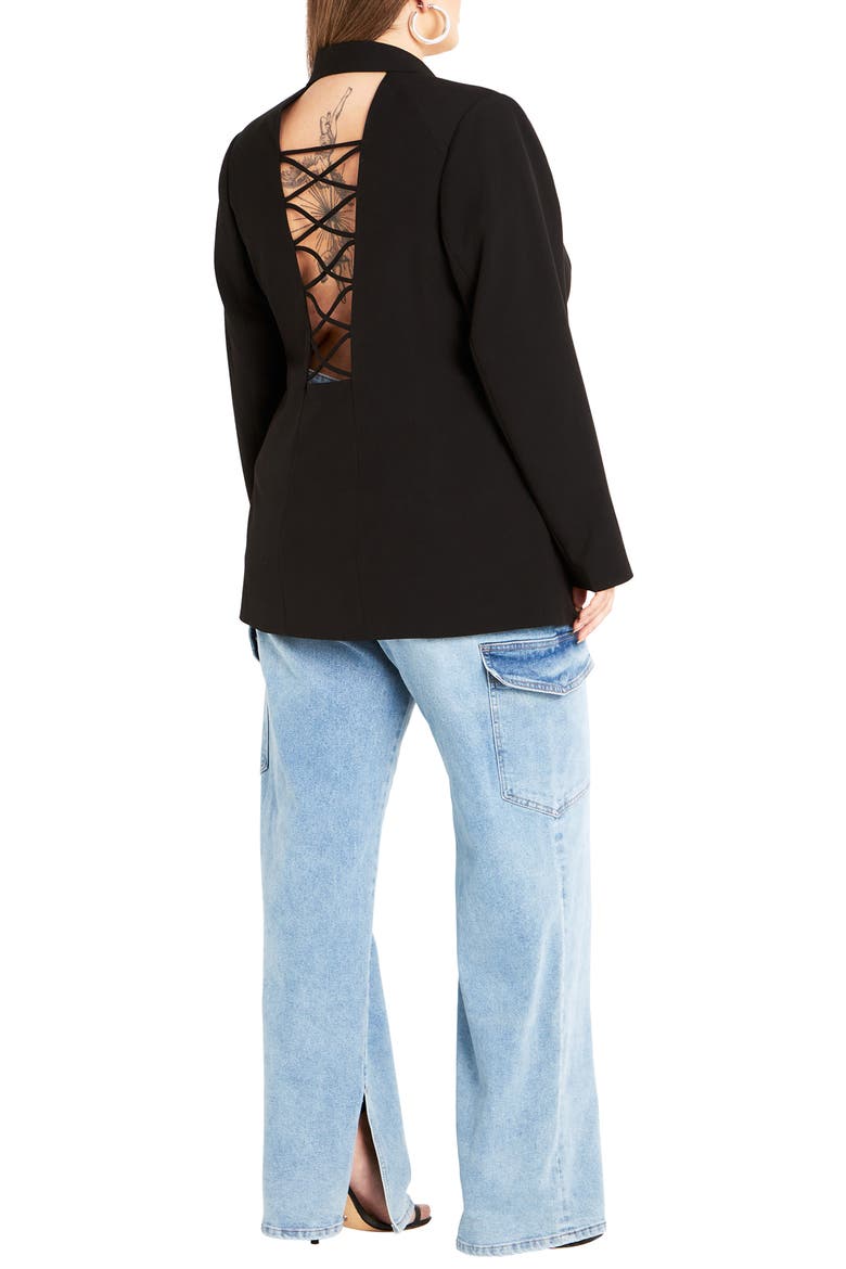 Jazmin Lace-Up Open Back Jacket, Alternate, color, BLACK