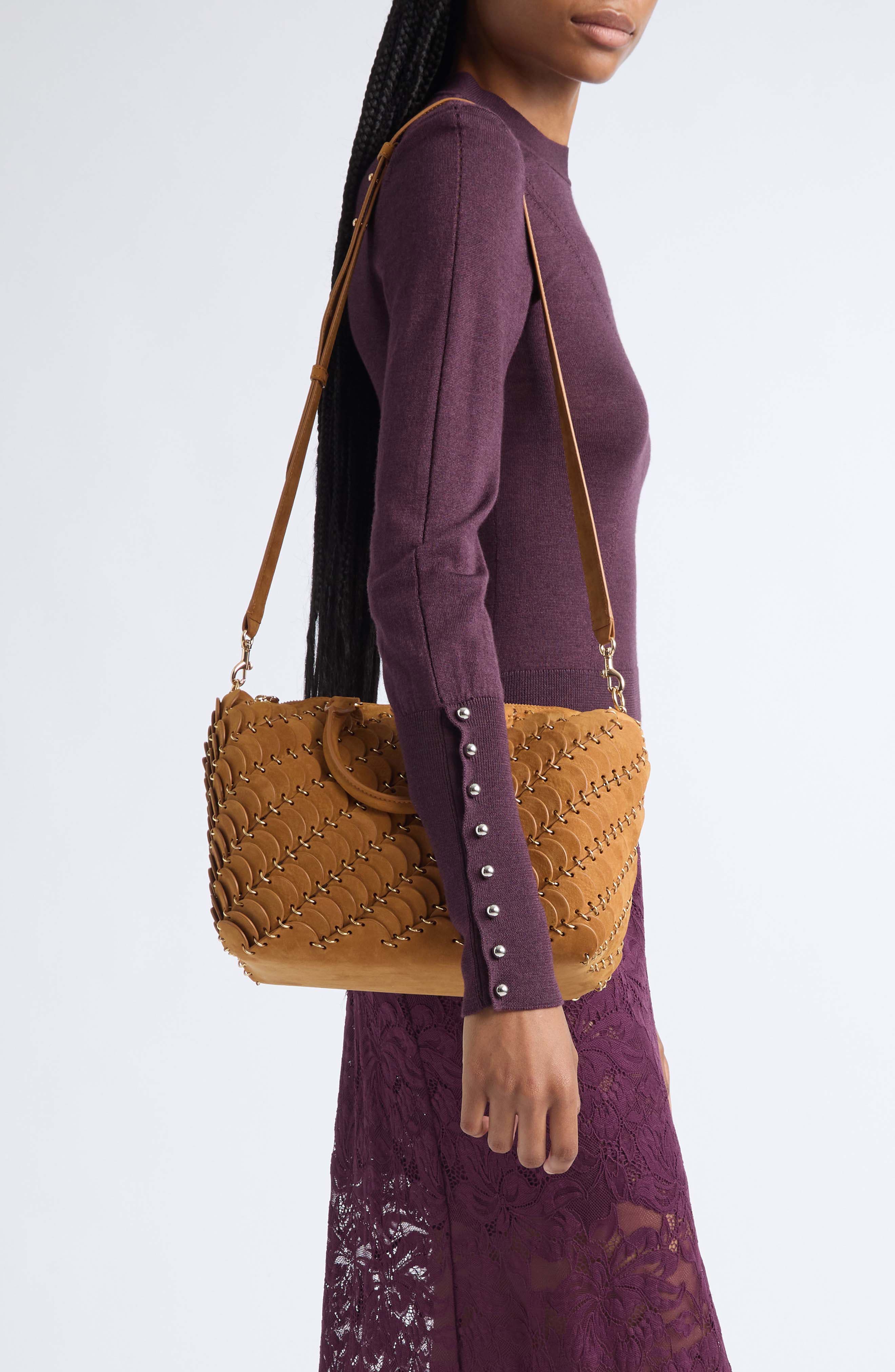 Paco Nubuck Leather Boston Bag, Alternate, color, CAMEL / GOLD