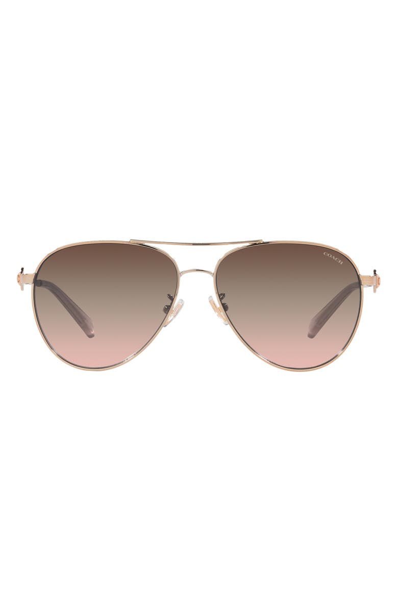 COACH 58mm Gradient Aviator Sunglasses, Main, color, Shiny Rose Gold