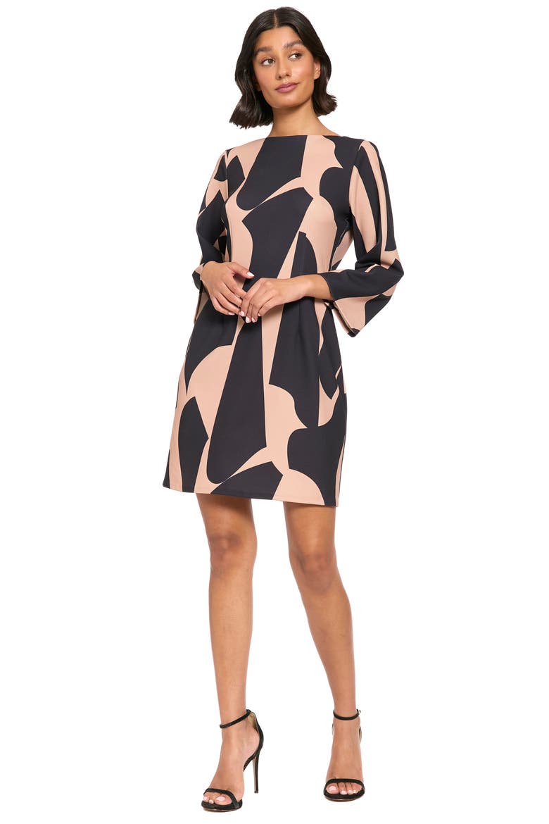 Boatneck Mini Shift Dress, Alternate, color, TAN/ CHARCOAL