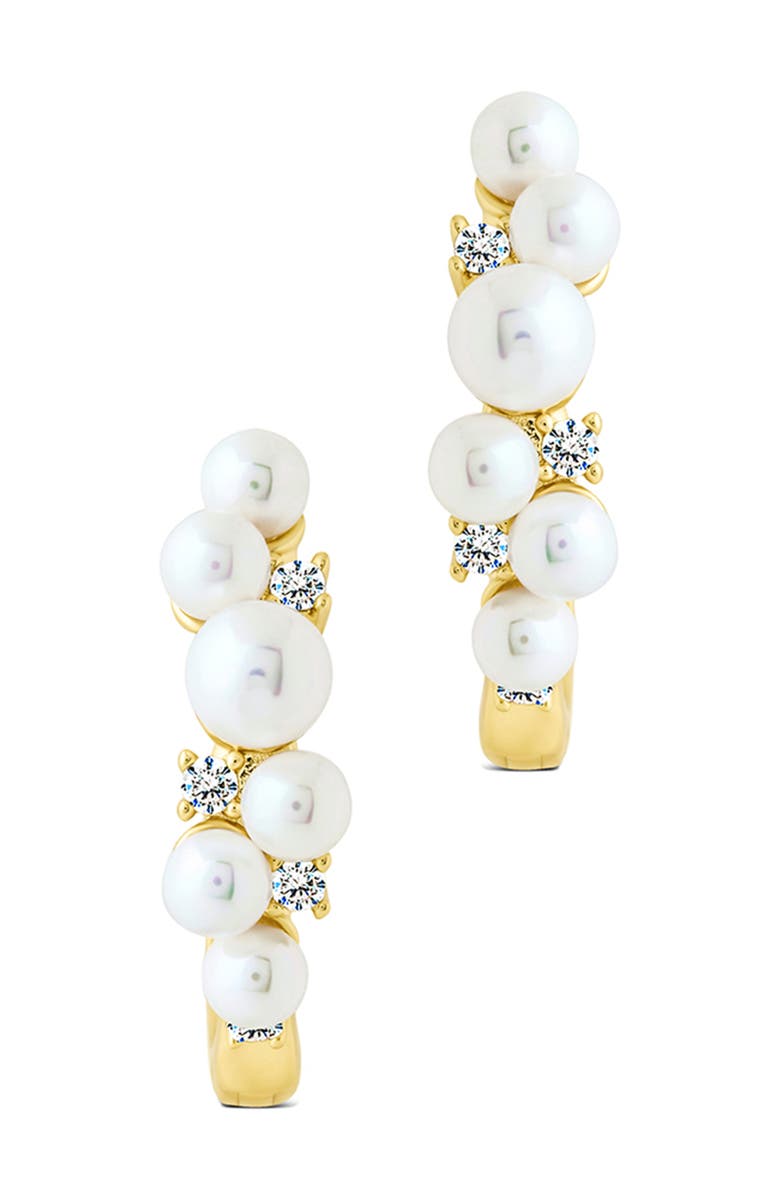 Sterling Forever Belwyn Staggered Crystal & Faux Pearl Hoop Earrings, Alternate, color, Gold/ White