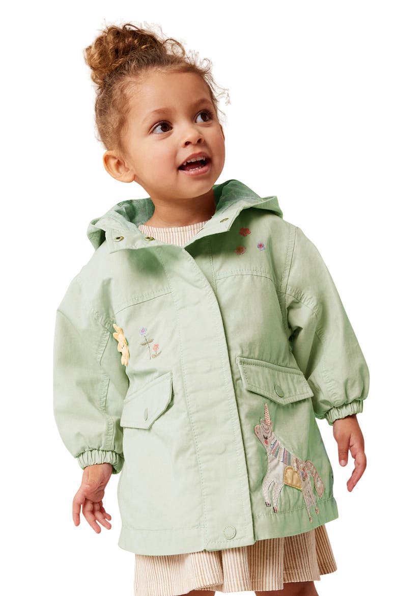 Kids' Embroidered Water Resistant Cotton Hooded Jacket, Alternate, color, SAGE GREEN