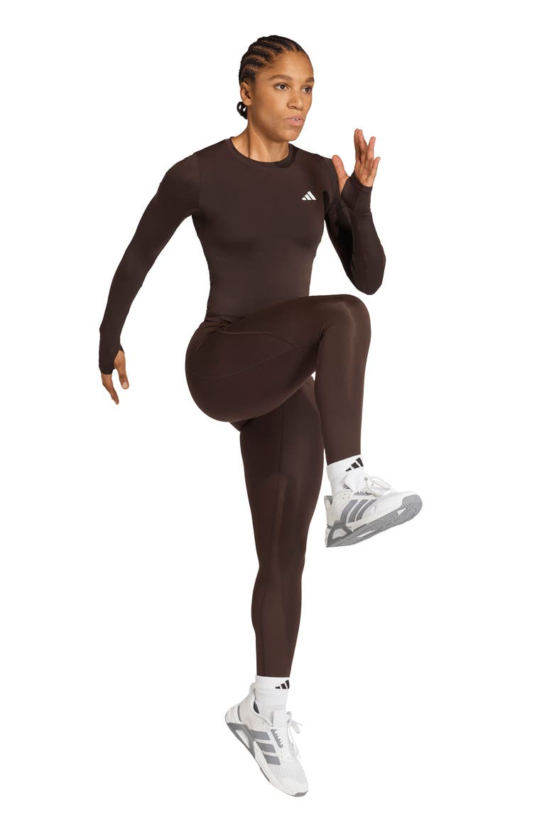 Power Essentials Workout Contour Long Sleeve Top, Alternate, color, AURORA COFFEE