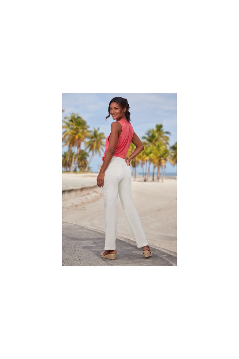 Embroidered Straight Leg Jeans, Alternate, color, White