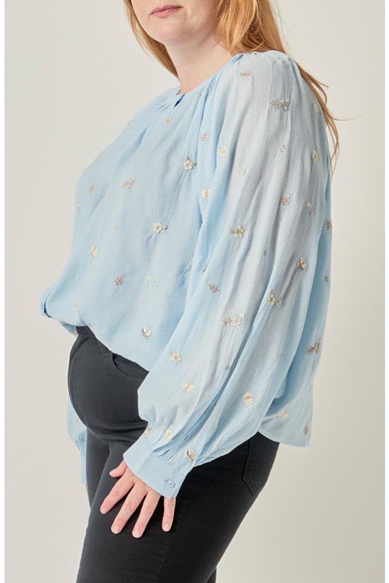 Embroidered Button Front Blouse, Alternate, color, POWDER BLUE