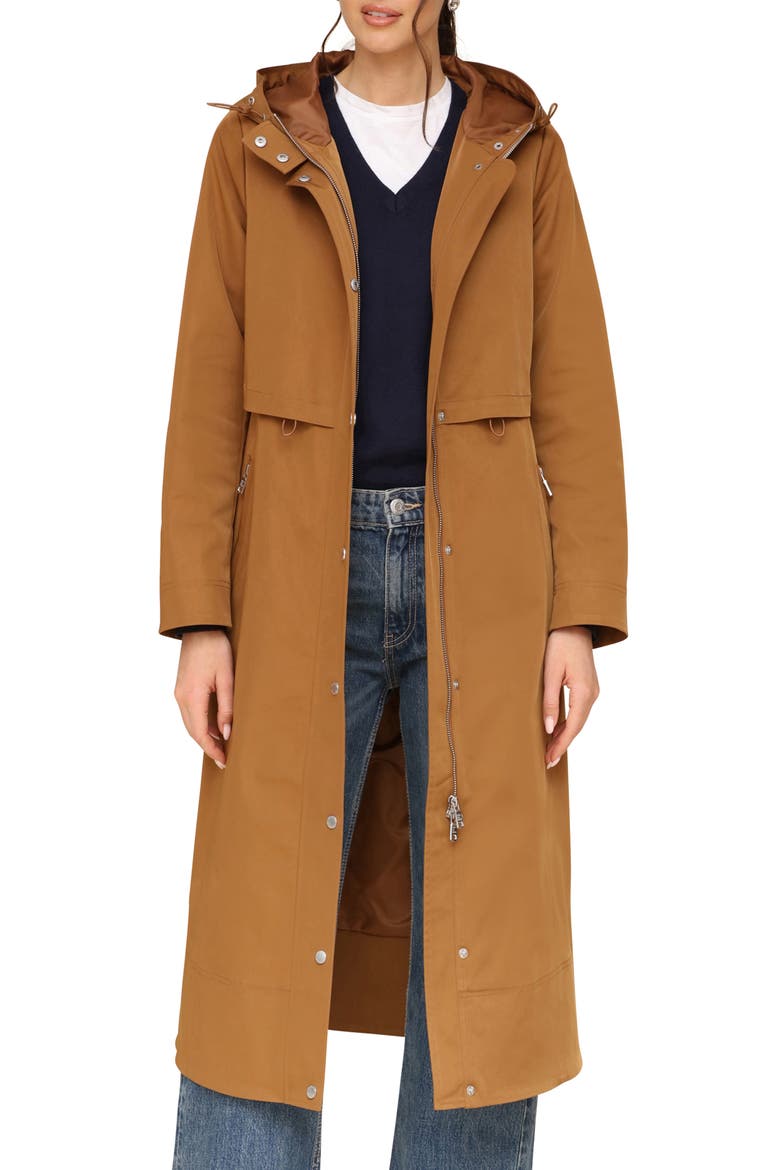 Water Resistant Twill Hooded Longline Coat, Alternate, color, COCO