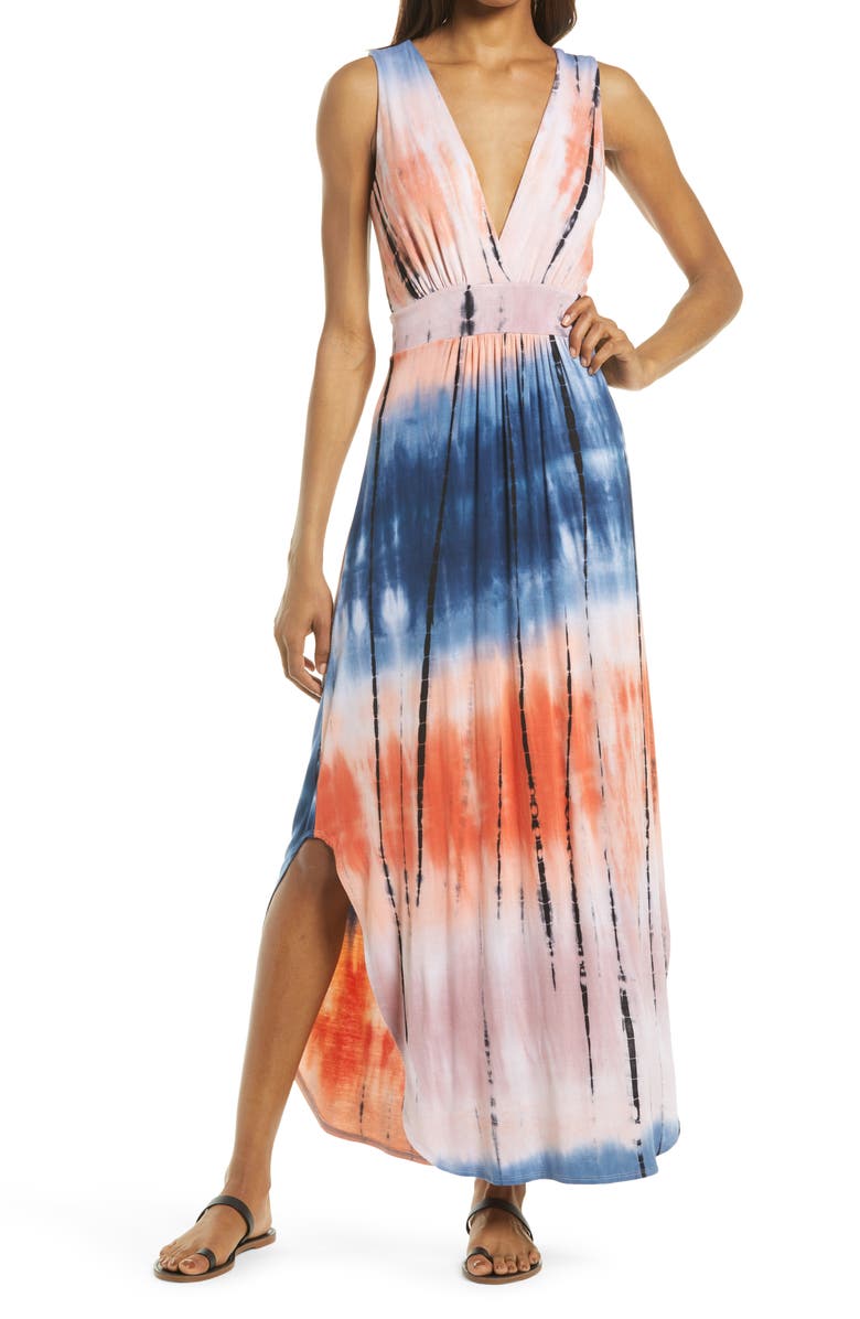 Fraiche by J Tie Dye V-Neck Jersey Dress, Main, color, 
