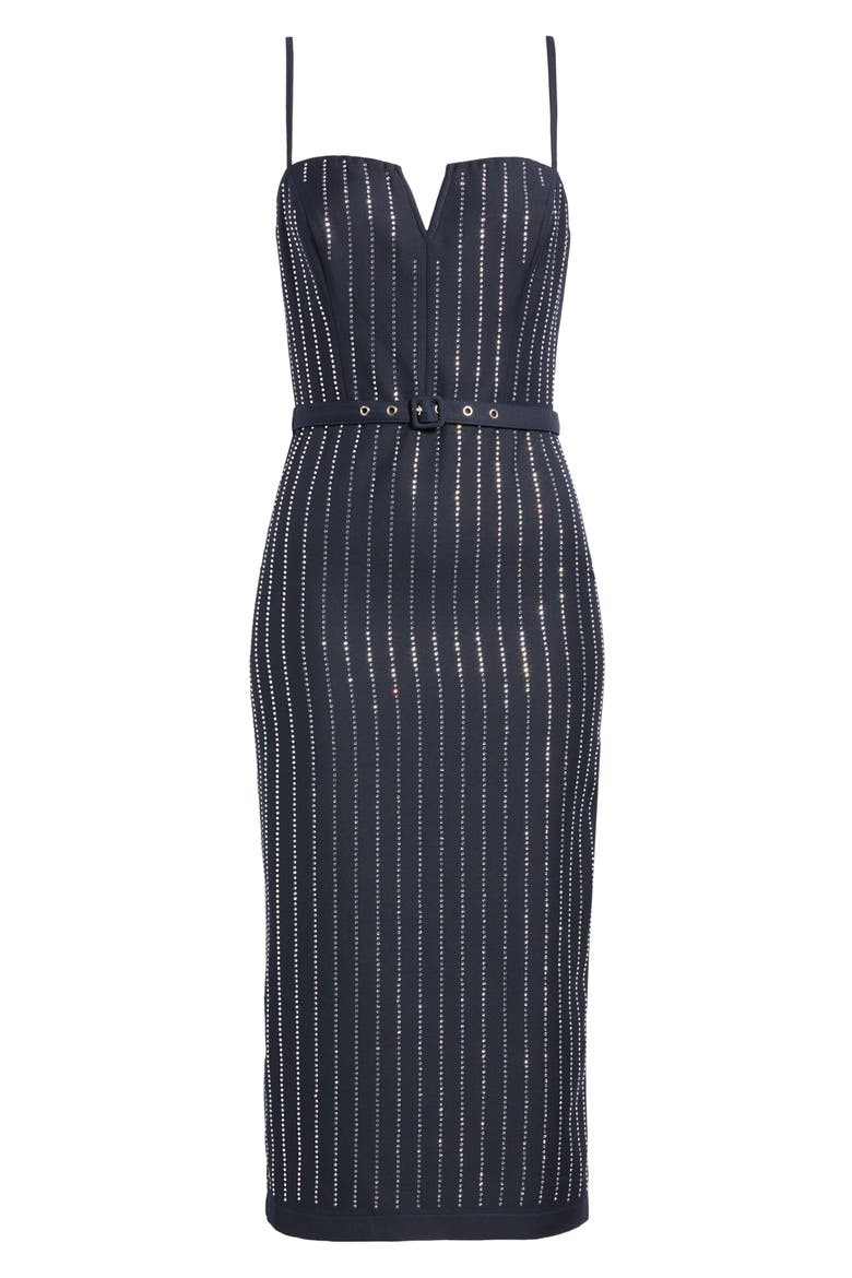 Rhinestone Stripe Midi Sheath Dress, Alternate, color, NAVY