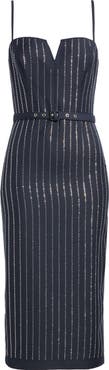 FREEMARKET Rhinestone Stripe Midi Sheath Dress