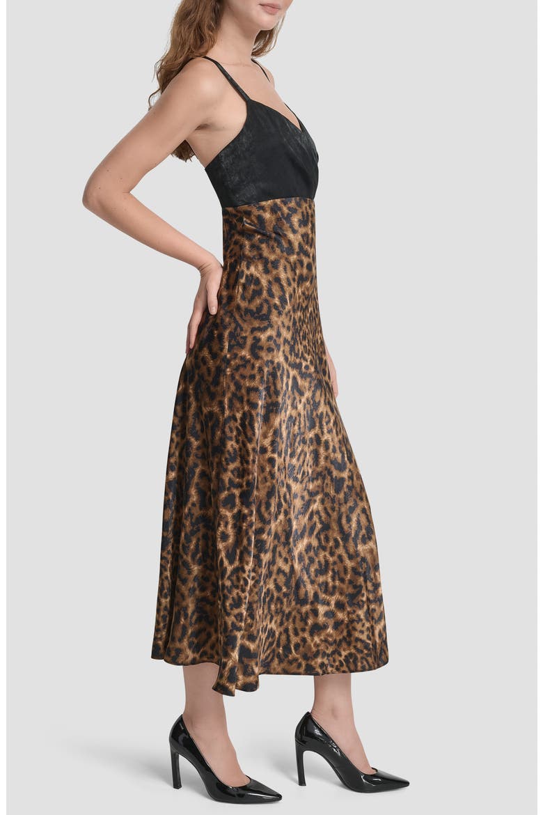 Mixed Media Print Sleeveless Midi Dress, Alternate, color, BLACK/ TRUFFLE CHEETAH