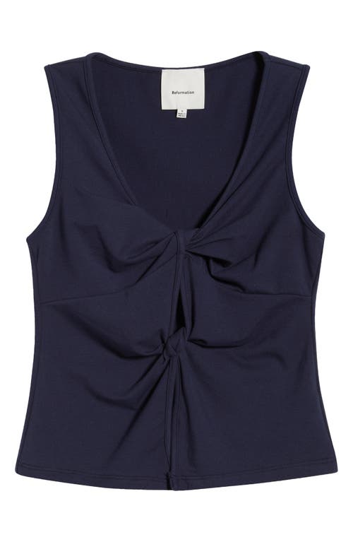 Reformation Tefi Front Twist Stretch Organic Cotton Tank In Blue