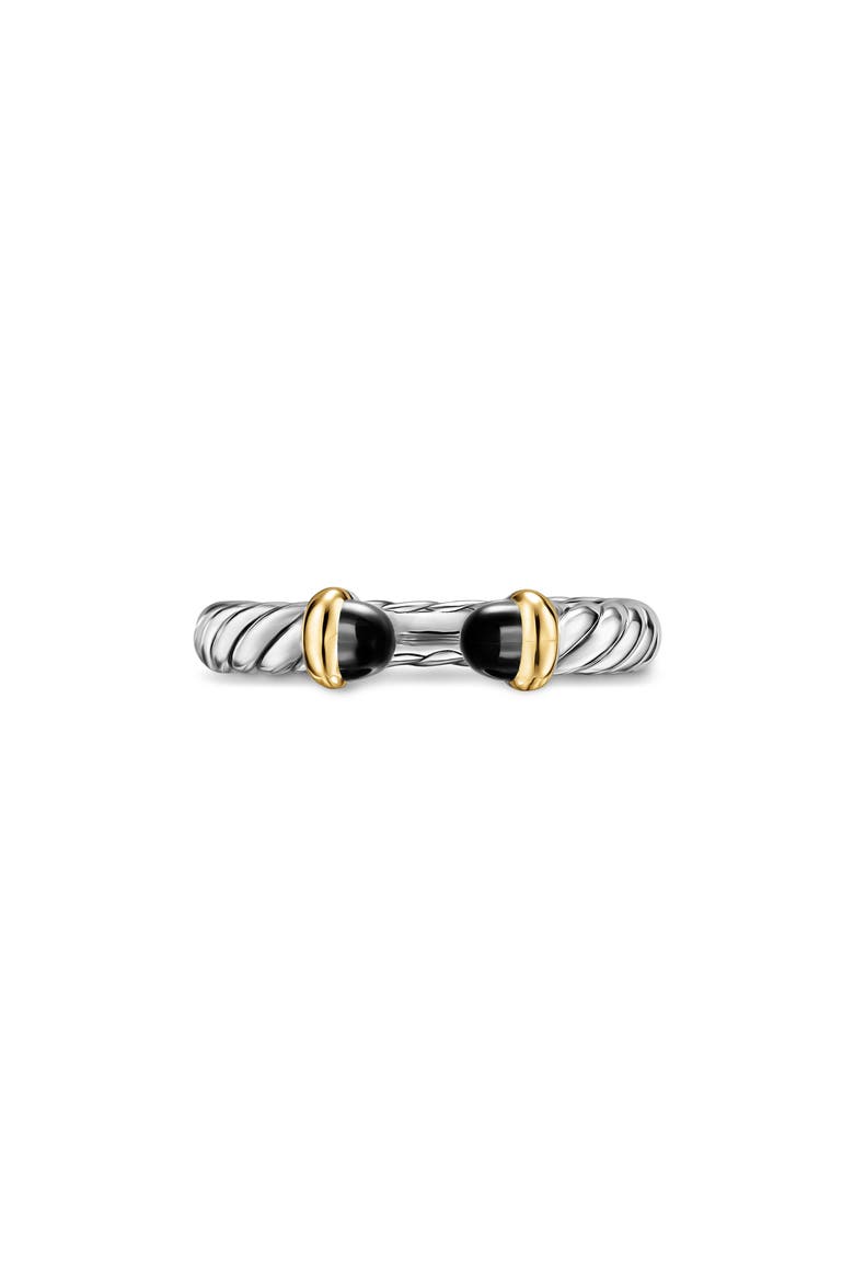 Petite Cable Open Ring in Sterling Silver with 14K Yellow Gold, 3.4mm, Main, color, BLACK ONYX