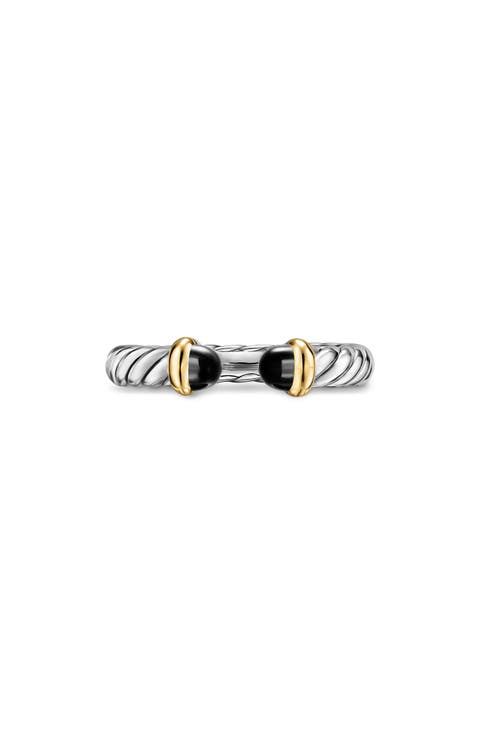 Petite Cable Open Ring in Sterling Silver with 14K Yellow Gold, 3.4mm