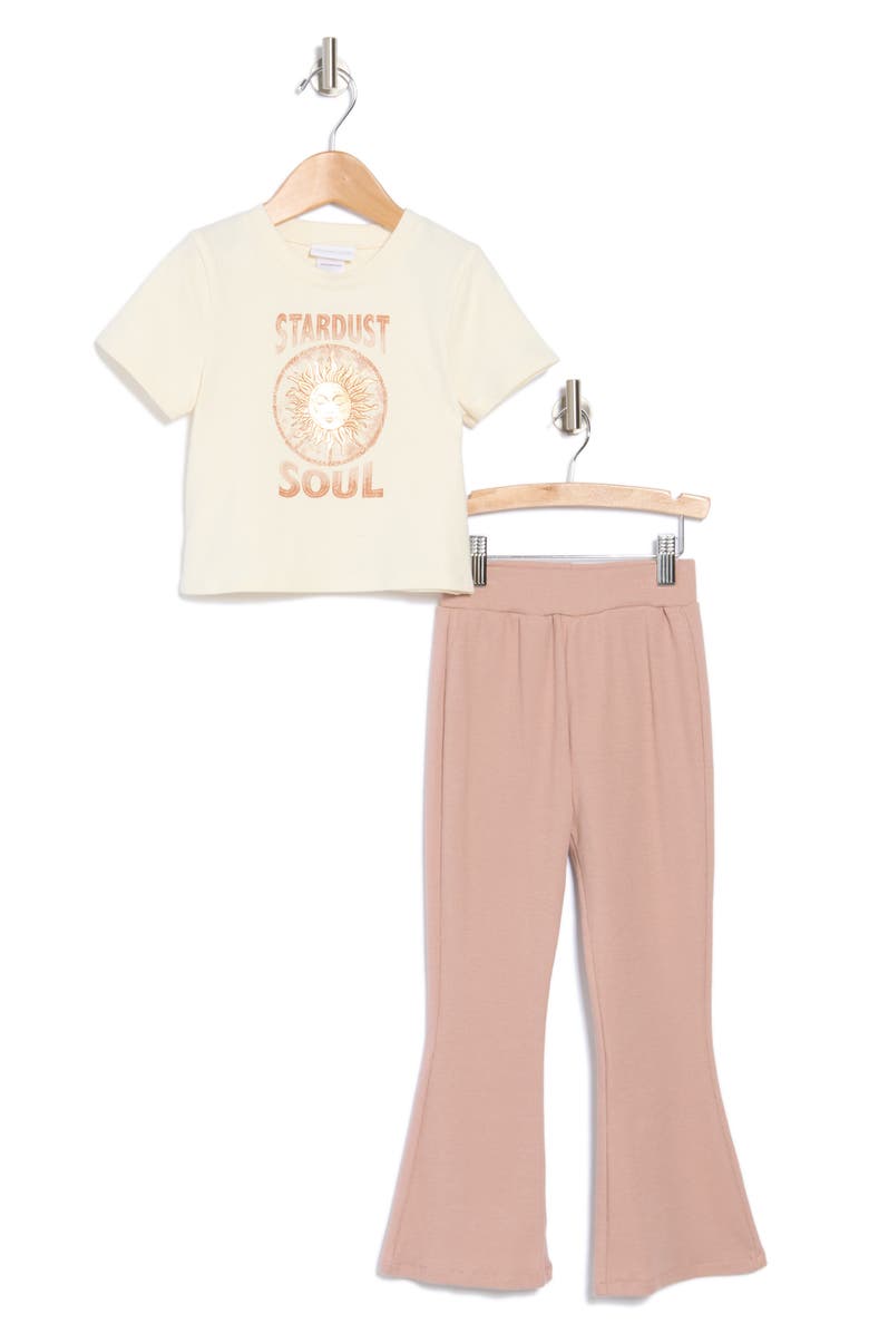 Rachel Zoe Kids' Stardust Soul Cotton Graphic T-Shirt & Flare Pants Set, Main, color, 