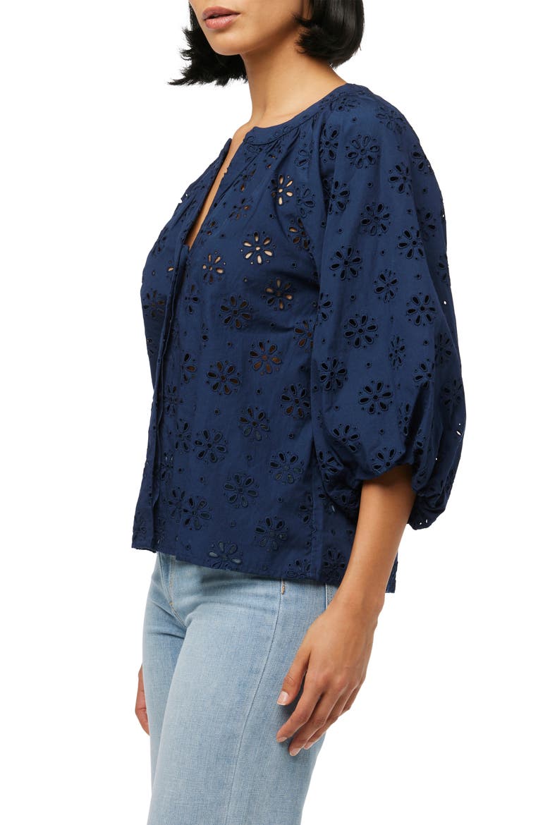The Andie Broderie Anglaise Cotton Button-Up Top, Alternate, color, PAGEANT BLUE