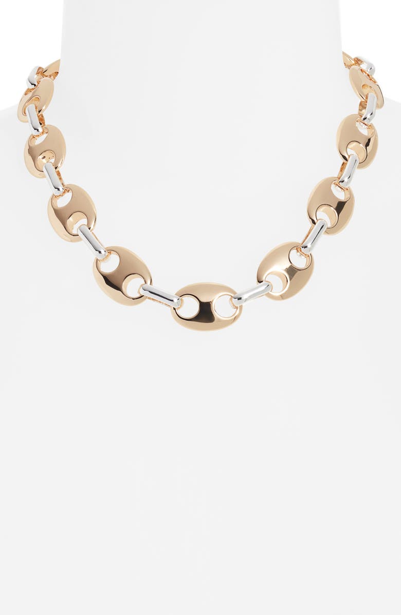 Open Edit Two Tone Puffy Mariner Link Necklace, Alternate, color, Silver- Gold