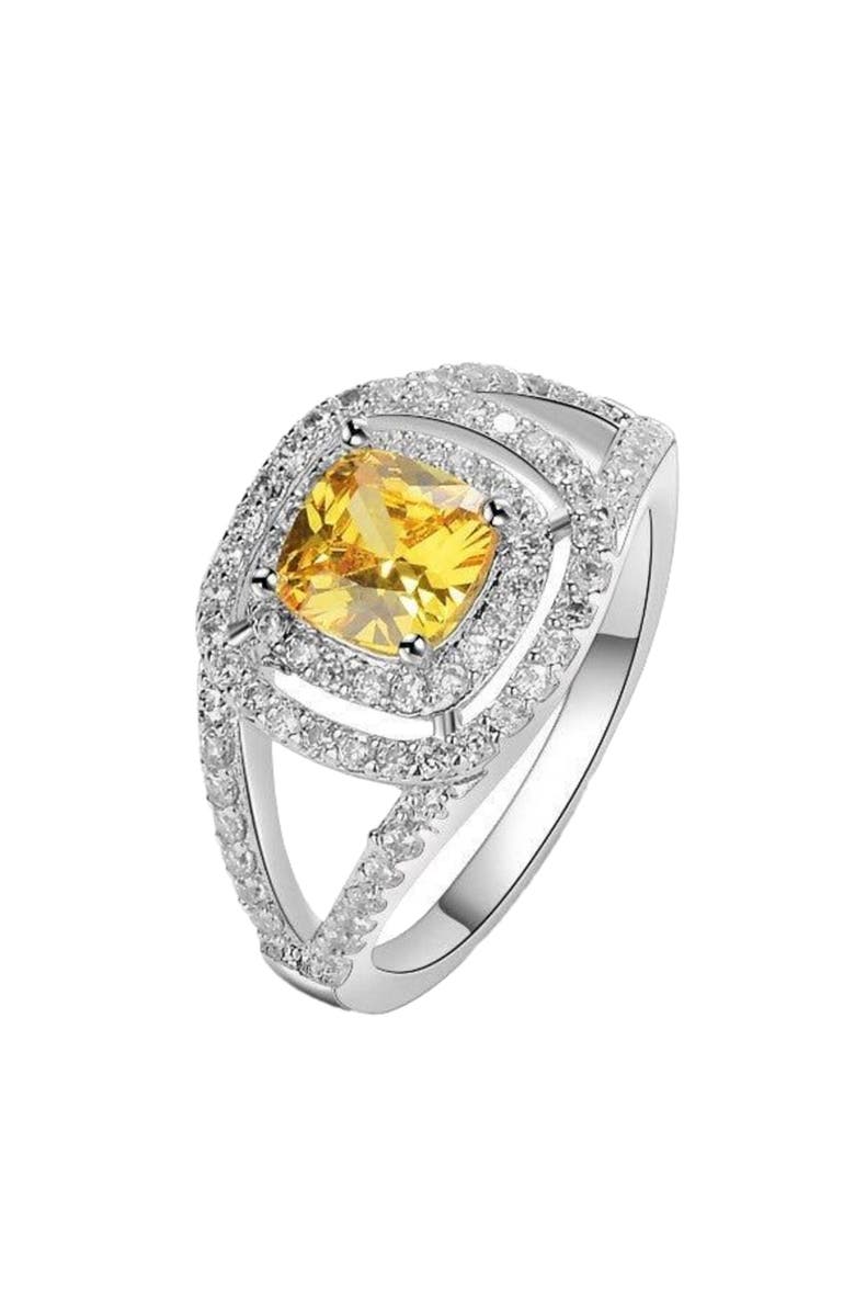 Hollywood Sensation Citrine Ring with Crystal Accent Stones, Main, color, Silver