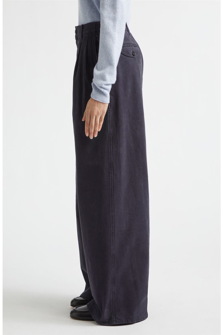 Pleated Cotton Drill Wide Leg Pants, Alternate, color, MIDNIGHT