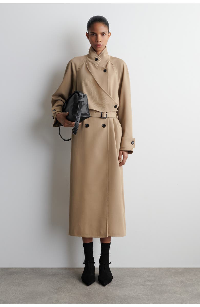 COS Wrap-Over Wool-Twill Trench Coat, Main, color, Beige