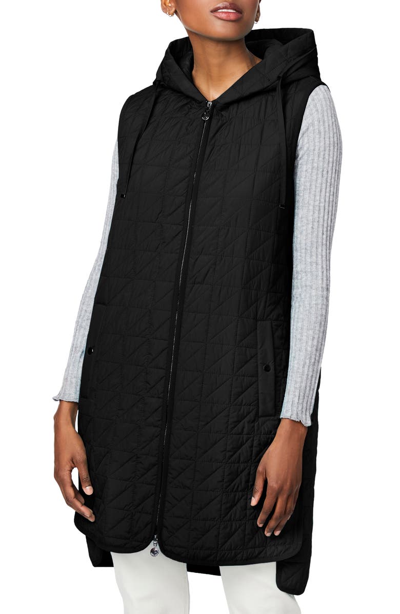 Bernardo Recycled Polyester Quilted Long Vest with Hood, Main, color,