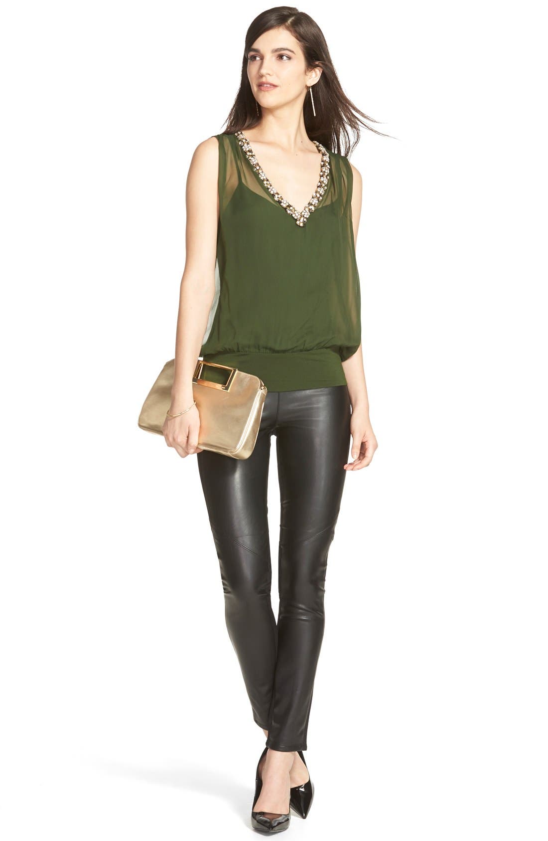 Leather Clutch, Alternate, color, PALE GOLD