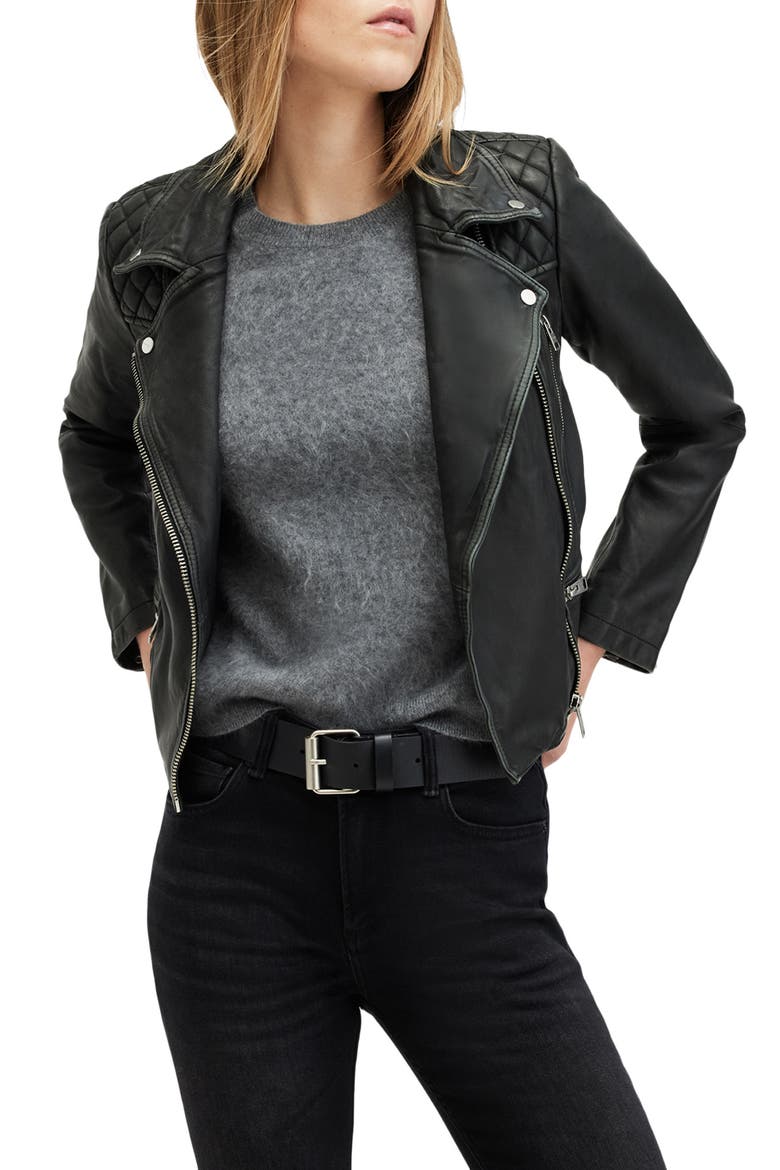 Cargo Leather Biker Jacket, Alternate, color, BLACK/ GREY