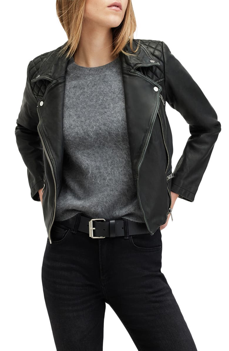 AllSaints Cargo Leather Biker Jacket, Alternate, color,