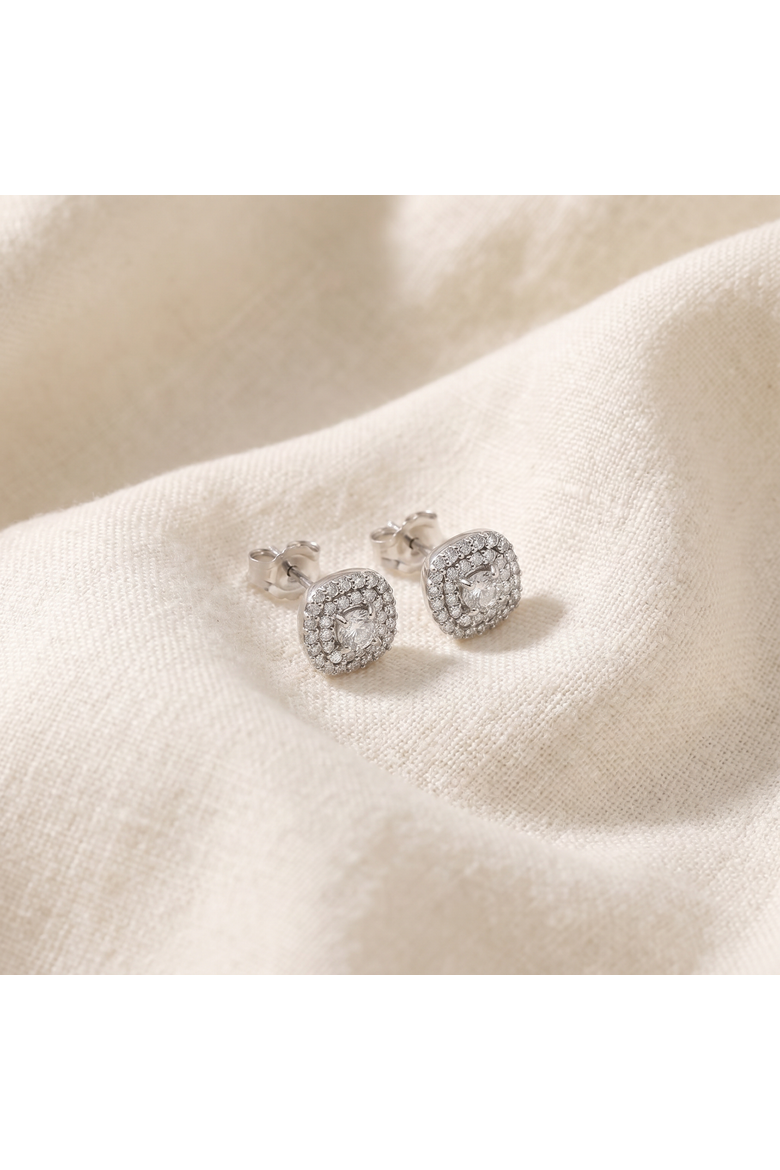 1/2 Ct TDW Genuine Diamond Cushion Halo Studs 1/3", Alternate, color, Silver